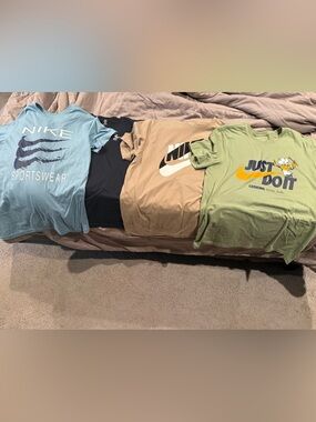 Nike Crewneck Tees in Tan, Olive Green, Black & Light Blue
